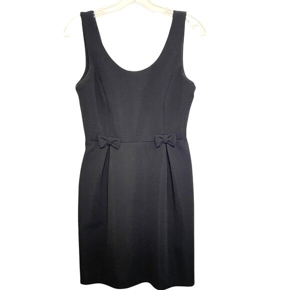 LC Lauren Conrad Black Bow Dress Womens Size 8 Textured Career Sheath LBD - Picture 2 of 11